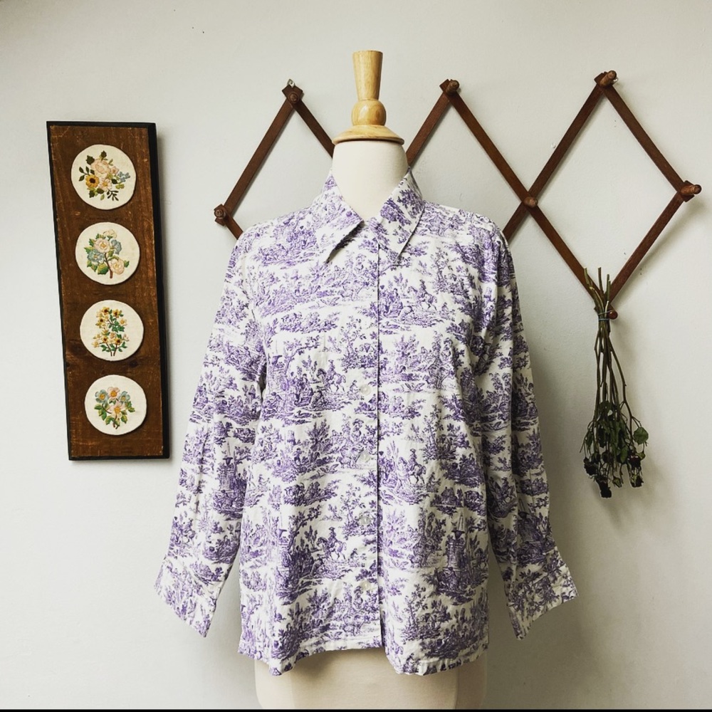 Toile Country Life  Shirt Blouse Petite Small